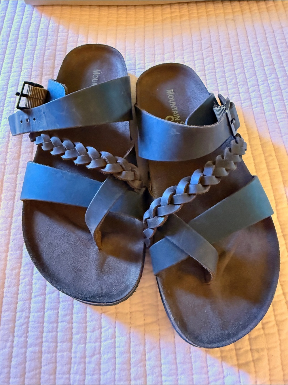 Braided Strap Black Leather Slide Sandals